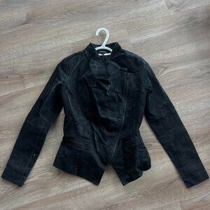 Crystal Ball Asymmetrical Moto Jacket Distressed Washed Black Cyber Grunge